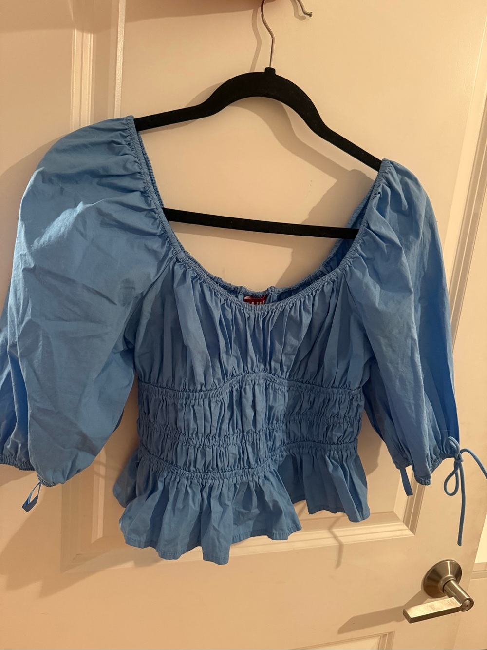 STAUD Light Blue Shirred Peasant Blouse